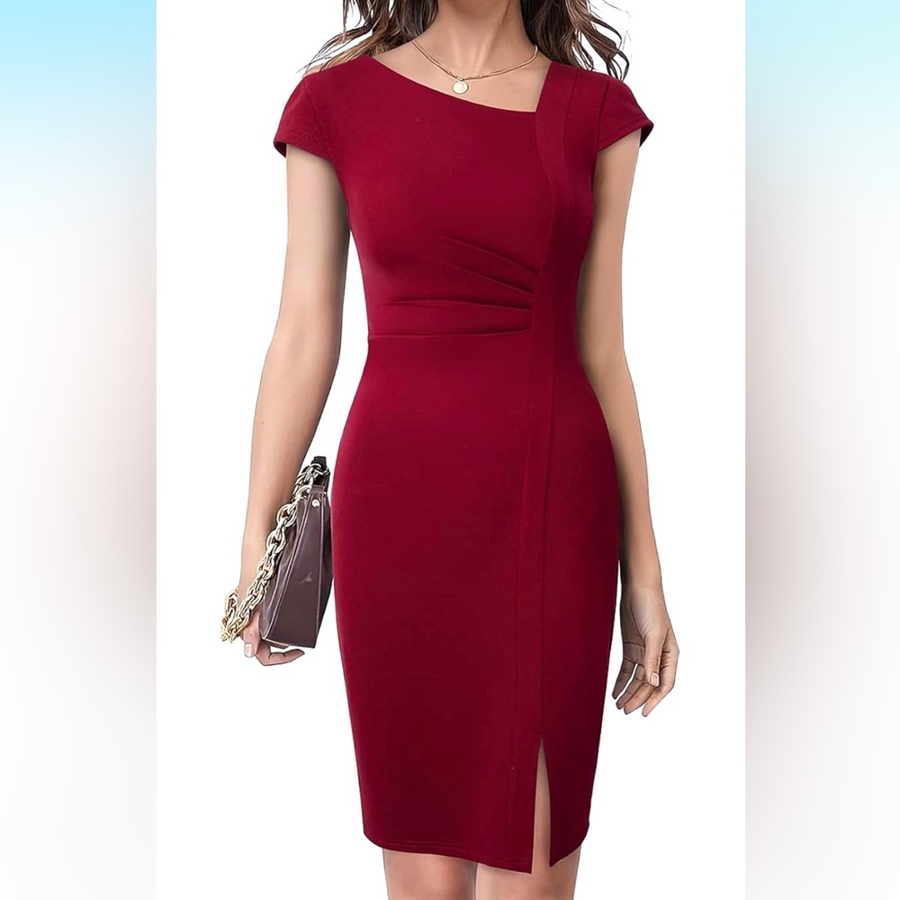Elegant Slim Front Split Vintage Dress S